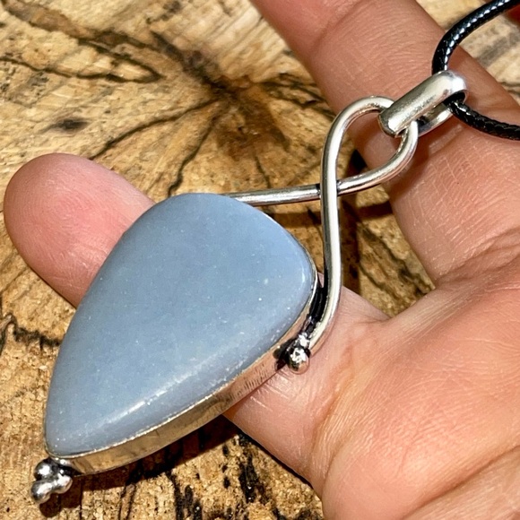 Awareness Ribbon Blue Anhydrite Angelite Pendant 2 1/2” - Picture 9 of 17